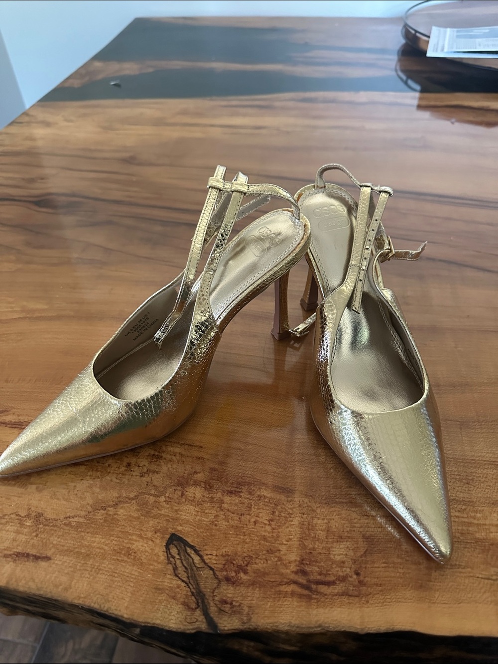 ASOS Metallic Gold Pointed Slingback Heels